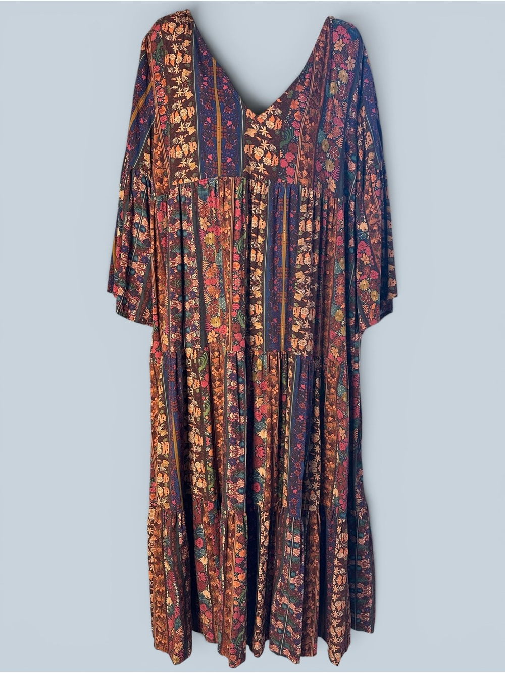 NATURAL LIFE Women's Tiered CHARLOTTE Midi Dress Tropical Fuchsia Stripes XL - Picture 4 of 9